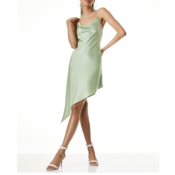 Alice + Olivia Dresses & Skirts - Alice + Olivia Harmony Asymmetric Satin Cowl Halter Dress Sage Green Women’s 14